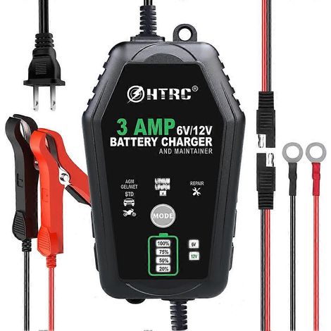 Chargeur de batterie intelligent à impulsions entièrement automatique HTRC 6V/12V 3A pour batteries lithium-ion LiFePO4 et plomb-acide de voiture et moto, prise américaine. (1/5)