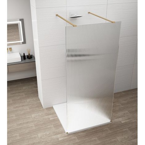 ESCA GOLD MATT Panneau de douche monobloc en verre, autoportant, cannelure en verre, 1000 mm (1/3)