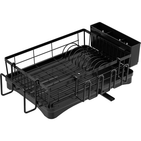 Égouttoir Vaisselle Cuisine 1 Niveau avec Plateau Égouttoir et Porte-Couverts, Organisateur Assiettes Bols, Noir (1/4)