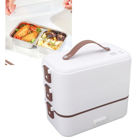 Fiambrera eléctrica, isotérmica con 3 compartimentos, 1,2 litros, PP apto para uso alimentario, asa de silicona calefactable para la oficina y los viajes, enchufe europeo de 220 V. (1/5)