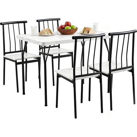 Ensemble Table à Manger et 4 Chaises avec Dossier Blanc et Noir (1/5)