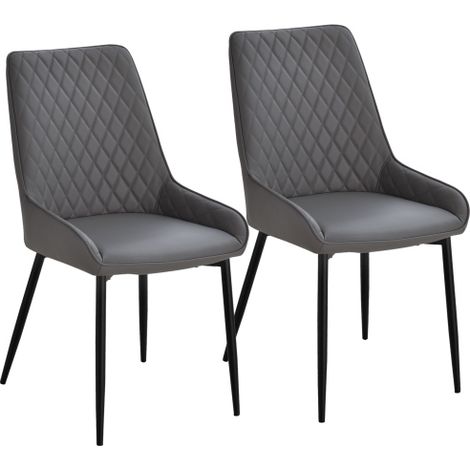 Set of 2 Modern Quilted PU Leather Dining Chairs with Metal Frame and Foot Caps-Stylish Grey Home Seating for Executive Spaces