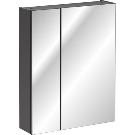 Armoire de salle de bain avec miroir murale - Gris diamant - L60-H75-P16 - MARSEILLA (1/4)