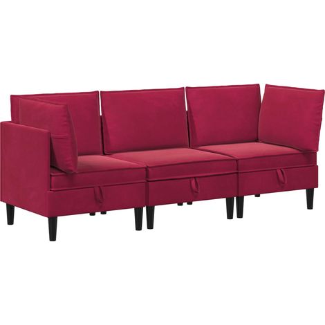 Set di mobili per il soggiorno 3 pcs Rosso Vino Velluto vidaXL