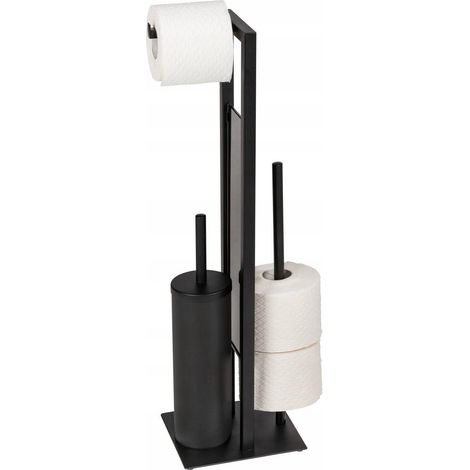 Wenko Rivalta soporte para papel higiénico y escobilla WC negro mate plata