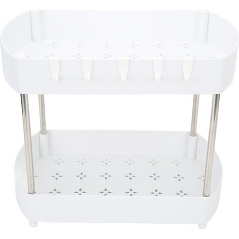 Organisateur 2 étages pour évier - Rangement de salle de bain en ABS avec crochets et support acier inoxydable, blanc (1/5)