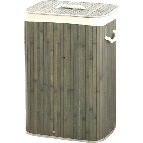 Panier à linge en bambou pliable – Sac intérieur coton amovible – Dimensions 60x35x35 cm – Poids 1600 g – Design carré gris (1/5)
