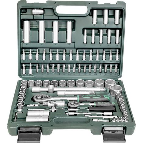 Brüder Mannesmann – Coffret de clés à douille métriques 1/4" et 1/2" – 94 pièces en acier chrome-vanadium – Outils conformes aux normes DIN/ISO (1/10)