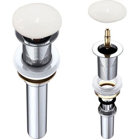 Durovin Bathrooms Push Pop Up Basin Waste Plug - Unslotted Suitable for Sink Without Overflow - Rising Round Ceramic Push Button (1/5)