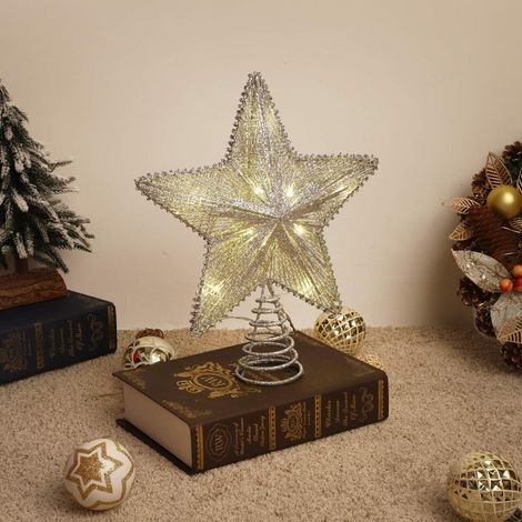 Chapeau De Sommet D Arbre De Noel - 10 Pouces - Avec Lumières Led À Piles - Pour Décoration Intérieure Et Extérieure - 1 Pièce (1/5)