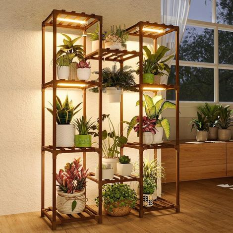 Support Plantes avec Lampe LED, Étagère de Culture 8 Niveaux en Bois, Meuble de Jardinage Intérieur Moderne pour Salon et Balcon (1/5)