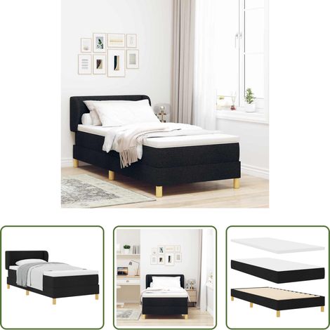 vidaXL Tissu - Lit à ressorts avec matelas Noir 80 x 200 cm tissu (1/5)