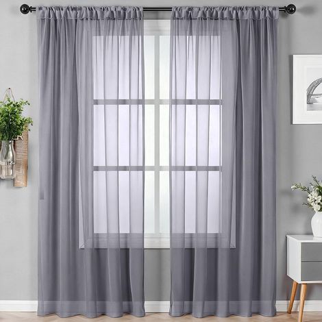 Lot de 2 Rideaux Voilages,132x200cm,Polyester,Semi-Transparent,Passant Tringle,Salon Chambre