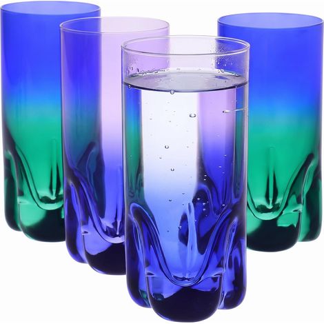 Verres à Cocktails, Eau et Jus 300 ml, Lot de 4 – Collection Aurora – Peints à la main – Cristal sans plomb – Violet et Bleu Marine, Vert et Bleu Marine (1/5)
