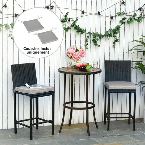 Lot de 2 coussins pour chaise de terrasse, gris clair, garnissage polyester 5 cm, housses déhoussables, assise extérieure pour fauteuil.