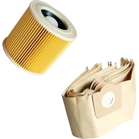 Bolsas para el polvo con filtro HEPA, compatibles con Kärcher WD2250, WD3.200, MV2, MV3 y WD3, paquete de 8 unidades. (1/4)