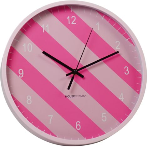Horloge Murale Décorative avec Motif à Rayures Rose pour Salon et Chambre 35 x 35 x 4 cm - PANGIVO (1/5)