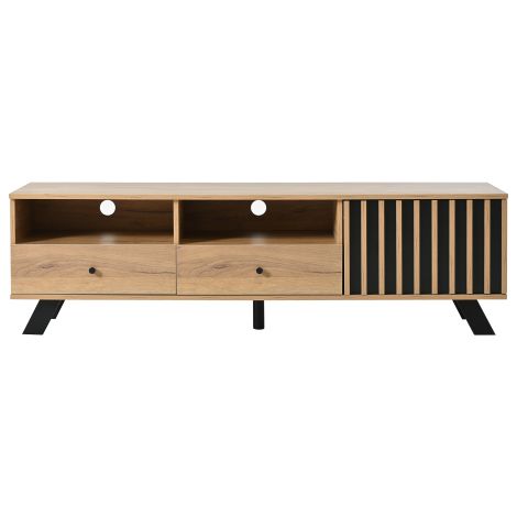 Meuble TV 150 cm bois 2 tiroirs 1 porte 60 pouces design compact salon (1/5)