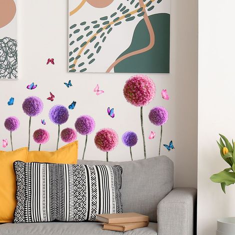 Un lot de Sticker Muraux Pissenlit papillons Autocollant Mural Amovible pour Chambre Salon Decoration (1/5)