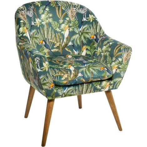 Atmosphera – Fauteuil relax imprimé jungle 83cm – Revêtement velours – Rembourrage mousse polyéthylène – Structure bois hévéa – Confortable et élégant (1/5)