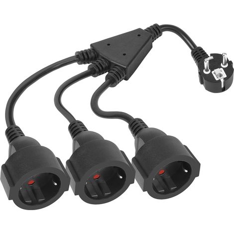 Rallonge d'alimentation avec 3 Prises,Rallonge électrique 3 en 1,câble d'extension de Contact de Protection,Adaptateur de 3 Prises avec sécurité Enfants,16A / 250V pour à la Maison, Bureau,Noir (1/5)