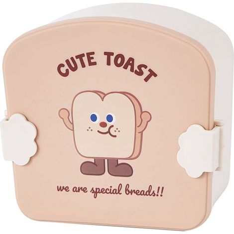 Children Bento Box Cartoon Look Divider Food Container School Portable Lunch Storage Box Khaki Toast Pattern Lid