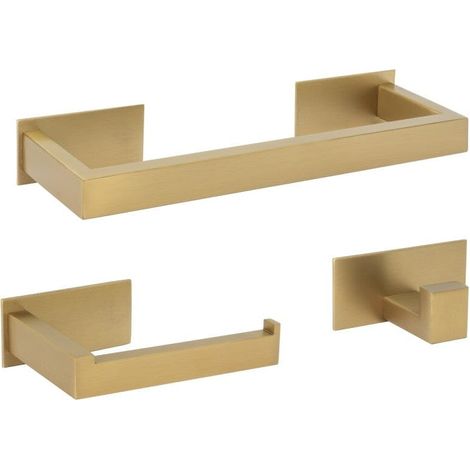Conjunto accesorios de baño NELSON 30 oro mate  Toallero + portarrollos + 1 percha (1/2)