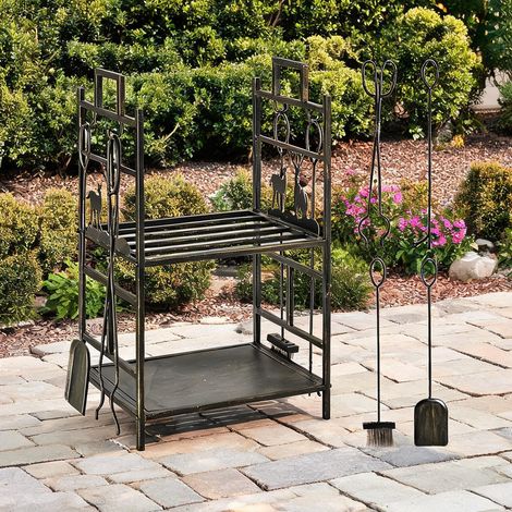 Porte-bûches preto e Dourado en ferro Forjado 51,5 x 33 x 77 cm (1/5)