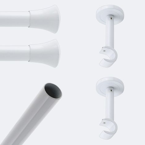 Kit de tringle à rideaux Blanc 200cm Diam.20mm Embout Pommeau - Fixation Mur - Boulet (1/3)