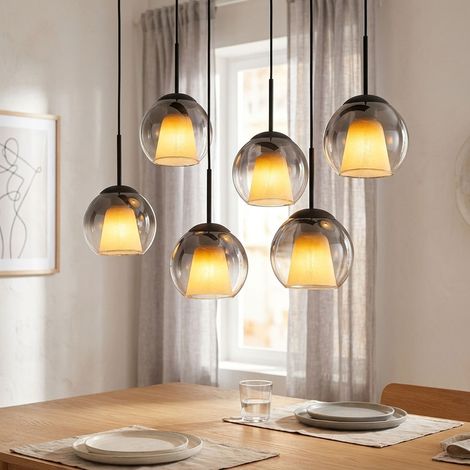LED Pendelleuchte Hängelampe Esszimmerlampe 6-flammig schwarz Glas H 120 cm (1/5)