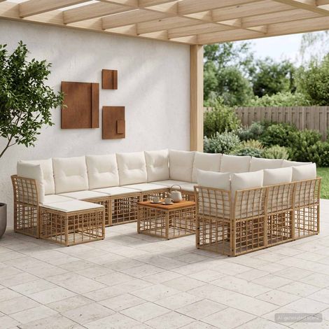Salon de jardin modulable 13 pièces en poly rotin blanc naturel et crème, 90.7kg - PANGIVO (1/5)