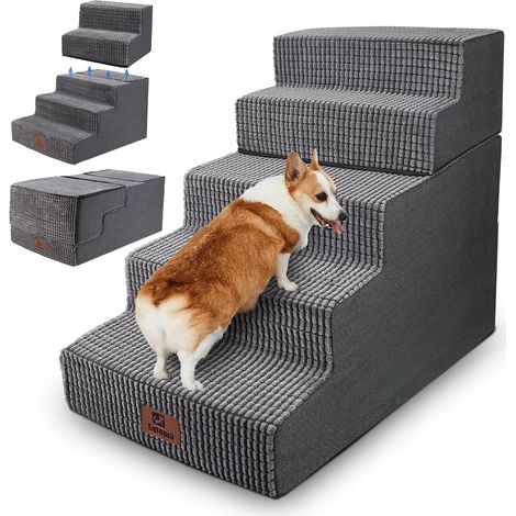 1 Escalier pour chien 5 marches Hauteur 57 cm Mousse haute densité Housse lavable Antidérapant Pour lit canapé (1/5)
