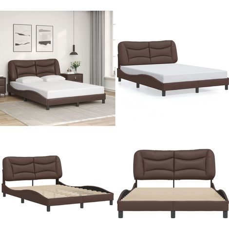 Cadre de lit sans matelas marron 140x190 cm similicuir - Lit Double - Chambre À Coucher - Cadre De Lit - Tête De Lit - Simili Cuir - Home & Living (1/5)