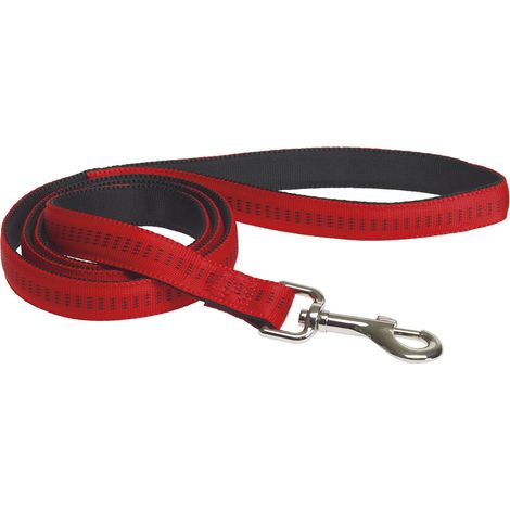 Laisse Sangle Tubulaire Matelassée en Nylon pour Chien Rouge Largeur 15 mm Longueur 120 cm Taille S