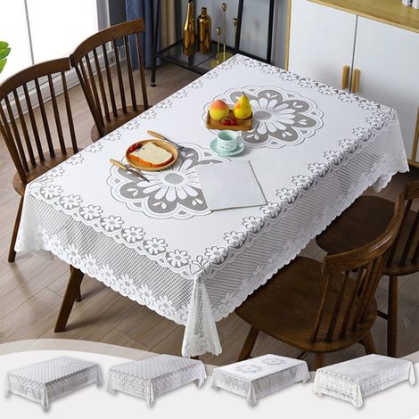 Nappe Rectangulaire - Dentelle Blanche - 140x140 cm - Pour Table Intérieure Extérieure - Fête Mariage Baby-Shower - 1 Pièce (1/5)
