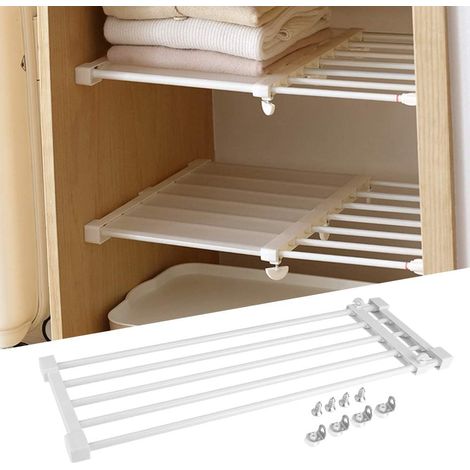 Ripiano telescopico in metallo per armadio, ripiano portaoggetti regolabile senza foratura, organizer per armadi, divisorio per cucina, bagno, camera da letto, 73-128 cm (1/5)