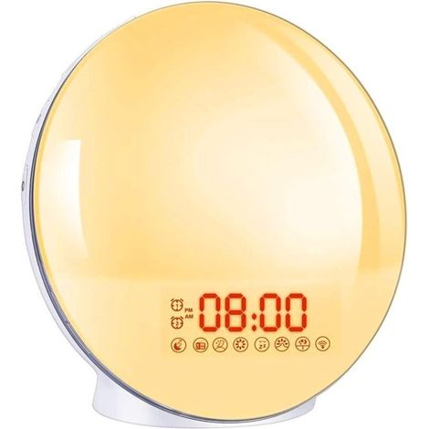 Lampe Radio Réveil Lumière Douceur LED Simulateur d'aube Horloge Lampe de Chevet Avec 2 Alarmes 8 Sons 20 Luminosités Pour Bébé Chambre (1/5)
