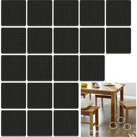 20 patins carrés antidérapants et auto-adhésifs en caoutchouc, 38 x 38 x 5 mm, en feutre silencieux, pour protéger les meubles, les sols carrelés, les tables, les parquets, les pieds de lit, etc. (1/5)
