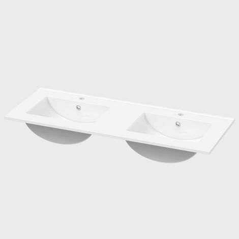 Aica Céramique Vasque de Salle de bain，Lavabo rectangulaire，avec trou pour robinet + trop-plein, Dimensions : 121,5 cm (L) x 18 cm (H) x 46.5 cm (P), Blanc