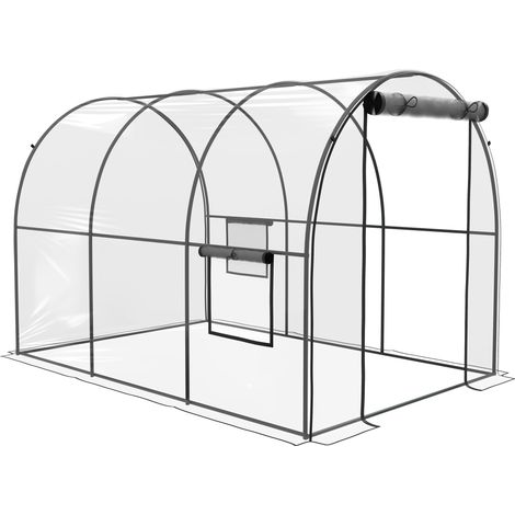 Polytunnel Greenhouse Walk-in Grow House with Plasric Cover, Door, Mesh Window and Steel Frame, 3 x 2 x 2m, Clear