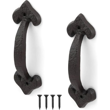 Poignée de Porte en Fonte Ancienne, 2 Pièces Poignée Porte Coulissante, Poignée de Porte Rétro, Gamme Complète d'Accessoires, pour Portes de Hangar, Garages, Placards (1/5)
