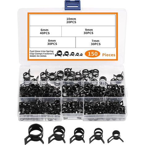 150 Pièces Colliers De Serrage À Ressort, Zinc Noir, 6/7/8/9/10 Mm, Pour Tuyaux Carburant/Eau/Air/Vide En Silicone, Bricolage Auto (1/5)