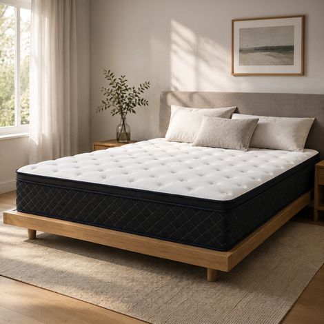 Matelas ressorts ensachés 140x190 cm – Épaisseur 25 cm – 7 zones différenciées – Certifié Oeko-Tex – respirant et antibactérien-noir (1/3)
