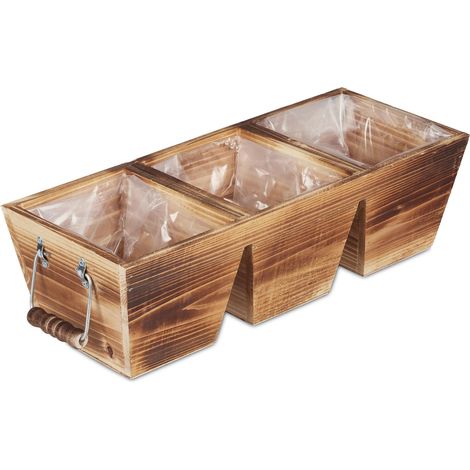 Fioriera rustica per balcone o giardino 60 x 25 x 25 cm 3 scomparti pratica in legno di abete fiammato 130010786