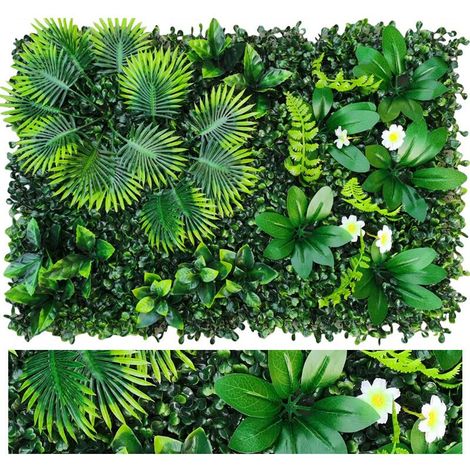 Mur végétal artificiel, haie artificielle, clôture brise-vue avec protection UV, toile de fond en verdure artificielle, 60 cm x 40 cm (1/5)