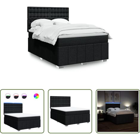 vidaXL LED-Beleuchtung - Boxspringbett mit Matratze Schwarz 140x200 cm Stoff (1/5)