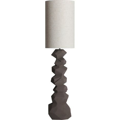 Lampe sur pied contemporaine en céramique grise finition brute - Gris pierre et blanc cassé (1/4)