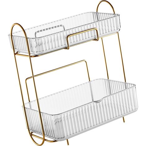 2-Tier Bathroom Countertop Organizer, Removable Box and Snap-Lock Design, Cosmetic Storage for Desk and Kitchen (Clear) (1/5)