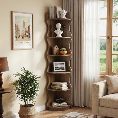 Tribesigns Eckregal 180 cm Hoch, 6-stöckiges Schmal Bücherregal, Freistehendes Landhausstil Dekoregal für Wohnzimmer, Schlafzimmer, Home Office, Rostbraun (1/5)