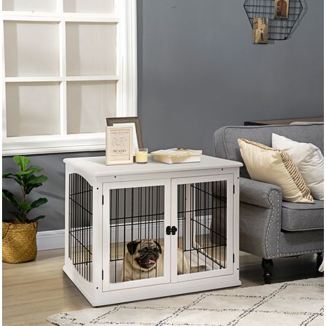 Trasportino per cani 58.5x81x66cm, gabbia per piccoli animali per uso interno, facile da pulire doppia apertura MDF bianco (1/5)